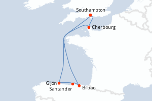 carte itinéraire croisière Europe du Nord 7 jours au départ du port de Southampton