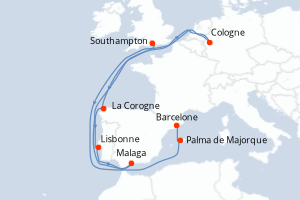 carte itinéraire croisière Méditerranée 10 jours au départ du port de Southampton