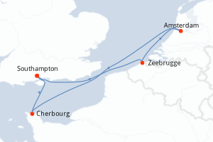 carte itinéraire croisière Europe du Nord 7 jours au départ du port de Southampton