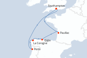 carte itinéraire croisière Europe du Nord 7 jours au départ du port de Southampton