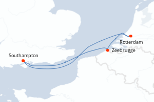carte itinéraire croisière Europe du Nord 4 jours au départ du port de Southampton