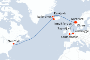 carte itinéraire croisière Transatlantique 14 jours au départ du port de Southampton
