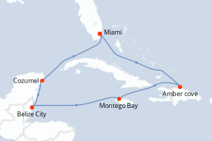 carte itinéraire croisière Caraïbes Bahamas 9 jours au départ du port de Miami