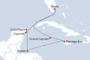 carte itinéraire croisière Caraïbes Bahamas 9 jours au départ du port de Miami