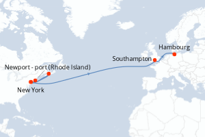 carte itinéraire croisière Transatlantique 16 jours au départ du port de New York