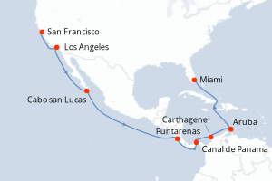 carte itinéraire croisière Caraïbes Bahamas 18 jours au départ du port de San Francisco