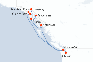 carte itinéraire croisière Alaska 10 jours au départ du port de Seattle
