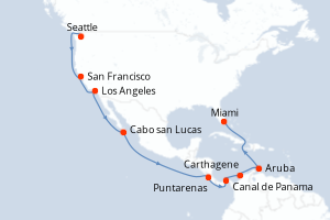 carte itinéraire croisière Caraïbes Bahamas 21 jours au départ du port de Seattle