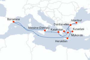 carte itinéraire croisière Sicile 14 jours au départ du port de Barcelone