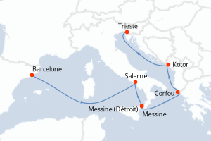 carte itinéraire croisière Sicile 7 jours au départ du port de Barcelone
