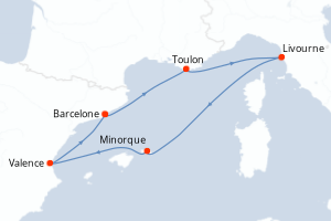 carte itinéraire croisière Méditerranée 7 jours au départ du port de Barcelone