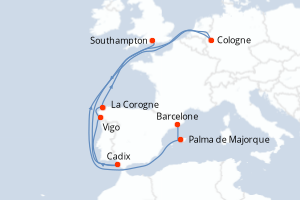 carte itinéraire croisière Europe du Nord 11 jours au départ du port de Barcelone