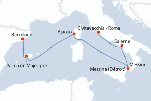 carte itinéraire croisière Sicile 7 jours au départ du port de Barcelone