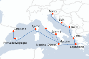 carte itinéraire croisière Sicile 14 jours au départ du port de Barcelone
