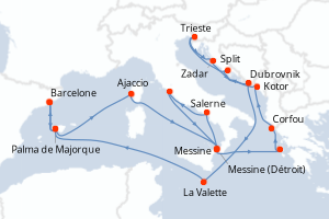 carte itinéraire croisière Sicile 21 jours au départ du port de Barcelone