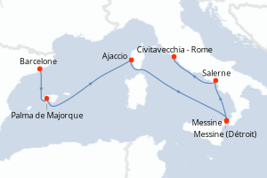 carte itinéraire croisière Sicile 7 jours au départ du port de Barcelone