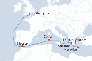carte itinéraire croisière Europe du Nord 10 jours au départ du port de Le Piree - Athenes