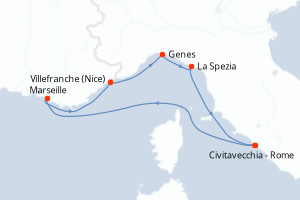 carte itinéraire croisière Méditerranée 7 jours au départ du port de Civitavecchia - Rome