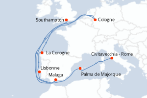 carte itinéraire croisière Europe du Nord 11 jours au départ du port de Civitavecchia - Rome