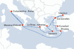 carte itinéraire croisière Sicile 14 jours au départ du port de Civitavecchia - Rome