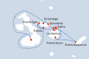 Carte de l'itinéraire de croisière Baltra-Baltra d'une durée de 7 jours