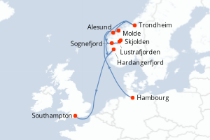 carte itinéraire croisière Fjörds norvégiens 9 jours au départ du port de Hambourg