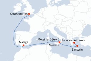 carte itinéraire croisière Europe du Nord 10 jours au départ du port de Le Piree - Athenes