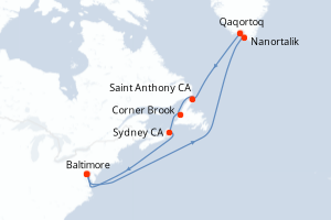carte itinéraire croisière Amérique du Nord 14 jours au départ du port de Baltimore