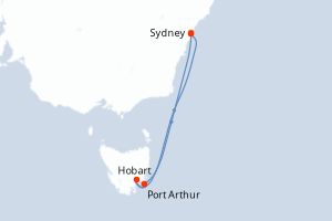 Carte de l'itinéraire de croisière Sydney-Sydney d'une durée de 5 jours