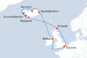 carte itinéraire croisière Europe du Nord 12 jours au départ du port de Douvres