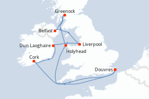 carte itinéraire croisière Europe du Nord 9 jours au départ du port de Douvres