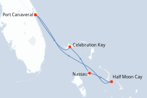 carte itinéraire croisière Caraïbes Bahamas 5 jours au départ du port de Port Canaveral
