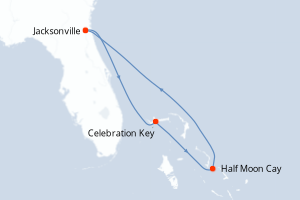 Carte de l'itinéraire de croisière Jacksonville-Jacksonville d'une durée de 5 jours