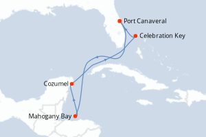 carte itinéraire croisière Caraïbes Bahamas 7 jours au départ du port de Port Canaveral