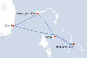Carte de l'itinéraire de croisière Miami-Miami d'une durée de 5 jours