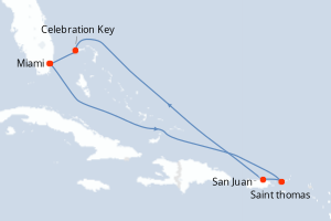 carte itinéraire croisière Caraïbes Bahamas 7 jours au départ du port de Miami