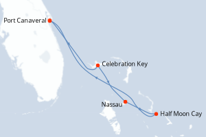 Carte de l'itinéraire de croisière Port Canaveral-Port Canaveral d'une durée de 5 jours