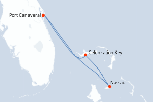 carte itinéraire croisière Caraïbes Bahamas 4 jours au départ du port de Port Canaveral