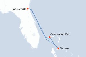 Carte de l'itinéraire de croisière Jacksonville-Jacksonville d'une durée de 4 jours