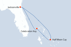 Carte de l'itinéraire de croisière Jacksonville-Jacksonville d'une durée de 5 jours