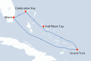 carte itinéraire croisière Caraïbes Bahamas 5 jours au départ du port de Miami