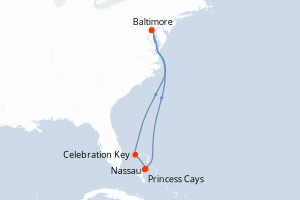 carte itinéraire croisière Amérique du Nord 7 jours au départ du port de Baltimore