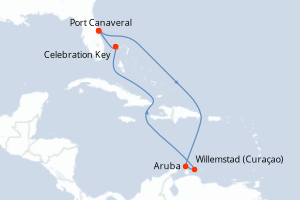 carte itinéraire croisière Caraïbes Bahamas 8 jours au départ du port de Port Canaveral