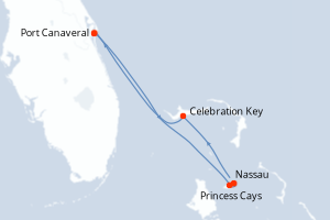 Carte de l'itinéraire de croisière Port Canaveral-Port Canaveral d'une durée de 5 jours