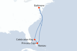 Carte de l'itinéraire de croisière Baltimore-Baltimore d'une durée de 7 jours