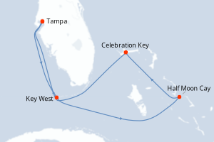 Carte de l'itinéraire de croisière Tampa-Tampa d'une durée de 6 jours