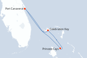 carte itinéraire croisière Caraïbes Bahamas 4 jours au départ du port de Port Canaveral