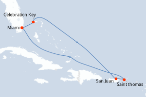 carte itinéraire croisière Caraïbes Bahamas 7 jours au départ du port de Miami