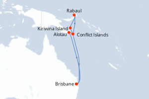 carte itinéraire croisière Australie Nouvelle Zélande 11 jours au départ du port de Brisbane