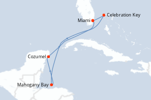 carte itinéraire croisière Caraïbes Bahamas 7 jours au départ du port de Miami